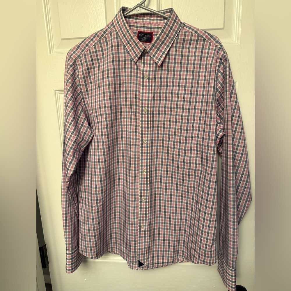 UNTUCKit Pink and Blue Plaid Casual Shirt